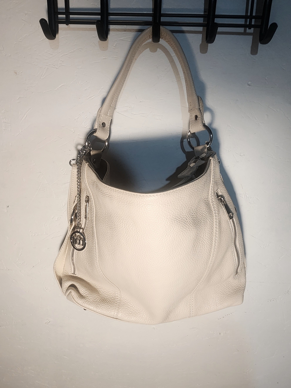 Mia Tomazzi Cream Off-White Pebbled Genuine Leather Hobo Shoulder Bag Italy